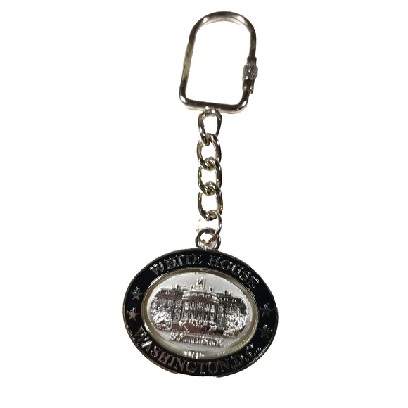 White House Washington D.C. Spinner Keychain Silver Tone Metal - Picture 2 of 4